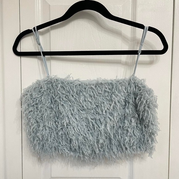 Zara Baby Blue Fluffy Tank Top - Picture 1 of 5